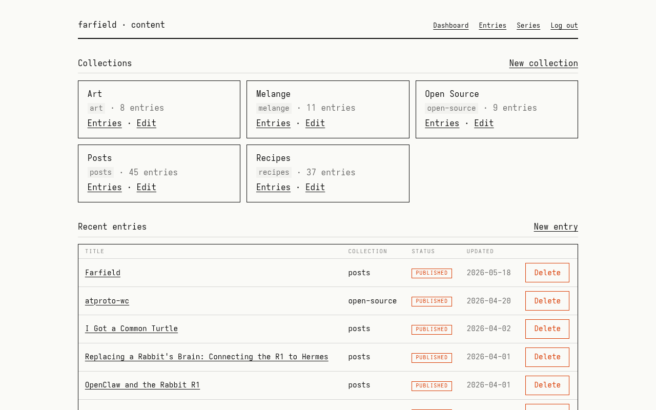 Screenshot of the Farfield content UI