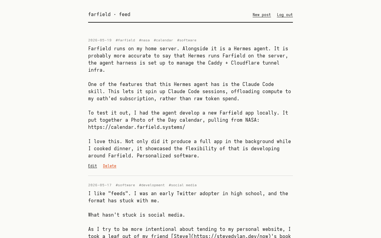 Screenshot of the Farfield feed UI